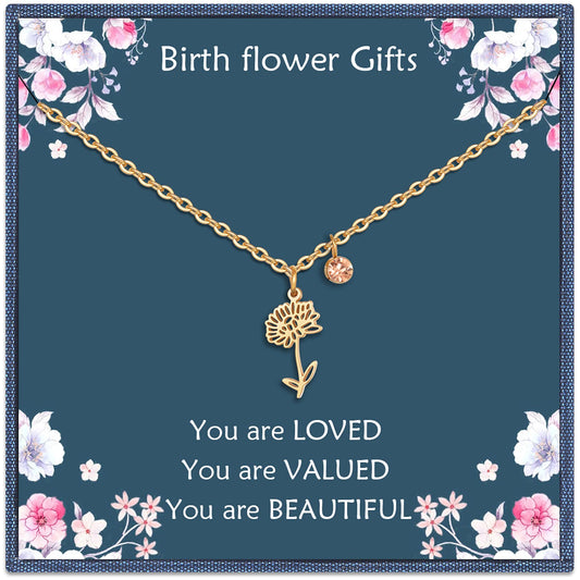 Nupdot November Birth Flower Necklaces Birthday Gifts for Women| 14K Gold Plated Birth Month Floral Chrysanthemum Pendant Nov. Birthstone Necklace Jewelry Gifts for Mom Friends