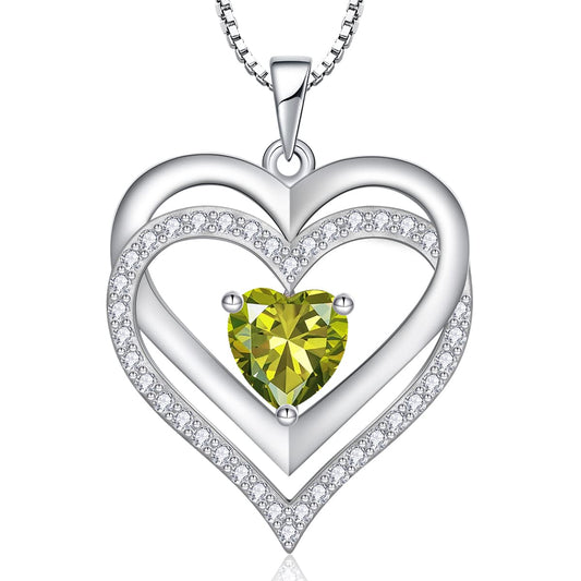 RIVIKO Heart August Birthstone Necklaces Gifts for Women 925 Sterling Silver Love Heart Pendant Necklace Mothers Day Valentines Christmas Birthday Jewelry Gifts for Her Mom Wife