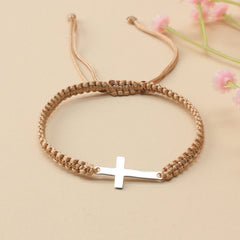 [Steel Cross Bracelet] Stainless Steel Adjustable 1pc Hand Woven Cross Bracelet | Men's Hand Jewelry