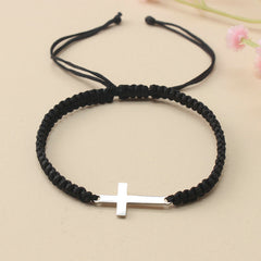 [Steel Cross Bracelet] Stainless Steel Adjustable 1pc Hand Woven Cross Bracelet | Men's Hand Jewelry