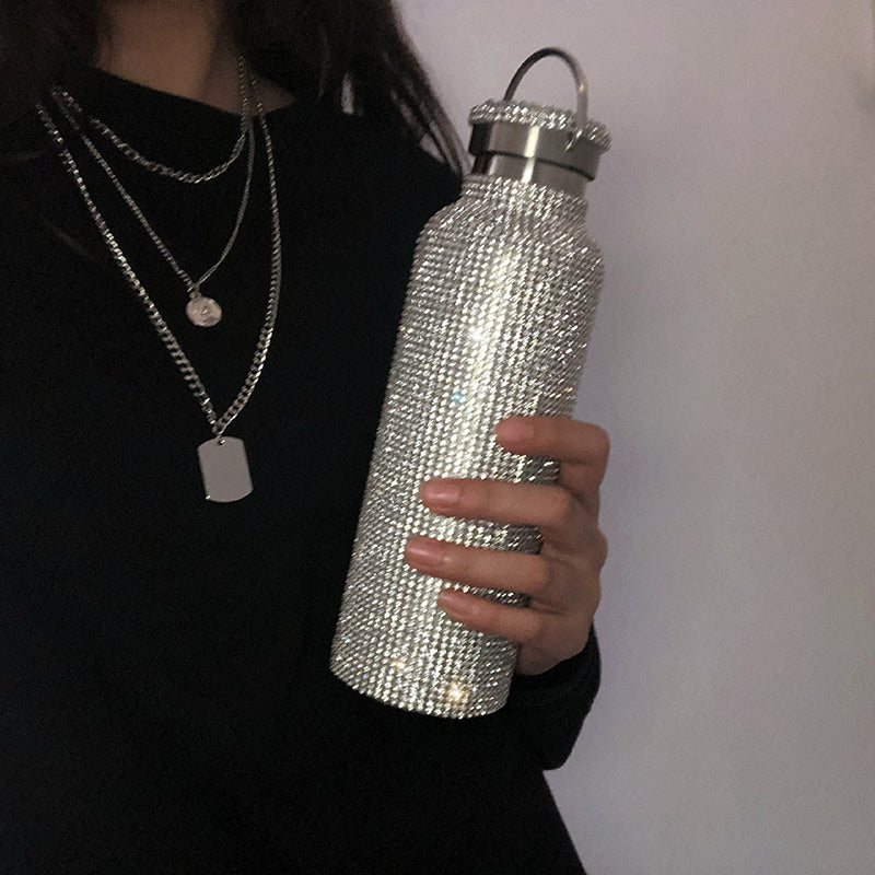[Sparkling Water Bottle] Elegant Sparkling 350/500/750ml Bling Stainless Steel Water Bottle | Leakproof Lid, Thermal Insulation for Hot & Cold Drinks, Modern Rectangular Design - Perfect Christmas, Mother's Day, Graduation Gi