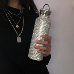 [Sparkling Water Bottle] Elegant Sparkling 350/500/750ml Bling Stainless Steel Water Bottle | Leakproof Lid, Thermal Insulation for Hot & Cold Drinks, Modern Rectangular Design - Perfect Christmas, Mother's Day, Graduation Gi
