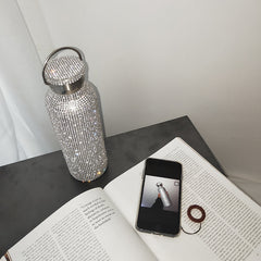 [Sparkling Water Bottle] Elegant Sparkling 350/500/750ml Bling Stainless Steel Water Bottle | Leakproof Lid, Thermal Insulation for Hot & Cold Drinks, Modern Rectangular Design - Perfect Christmas, Mother's Day, Graduation Gi