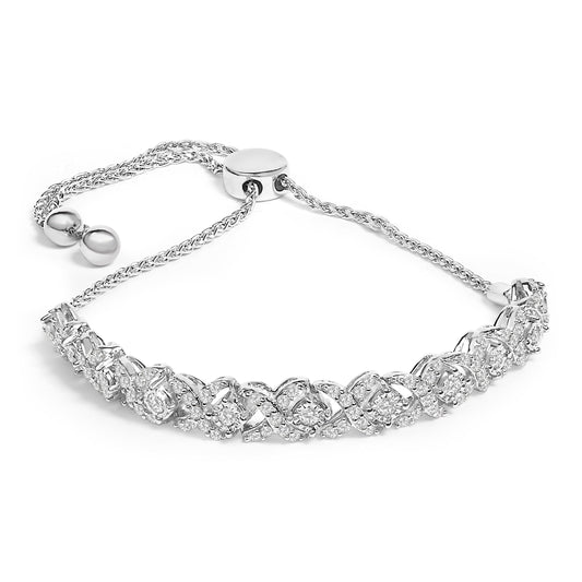 .925 Sterling Silver 1.0 Cttw Diamond X Link Bolo Bracelet