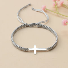 [Steel Cross Bracelet] Stainless Steel Adjustable 1pc Hand Woven Cross Bracelet | Men's Hand Jewelry