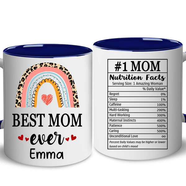 DEKIDOKA Personalized Mom Gifts - Best Mom Ever Gifts - Customized Mom Nutrition Facts Mug - Mothers Day Birthday Gifts Christmas Gifts for Mom Grandma Mother From Son Daughter Accent Navy 11OZ
