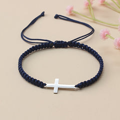 [Steel Cross Bracelet] Stainless Steel Adjustable 1pc Hand Woven Cross Bracelet | Men's Hand Jewelry