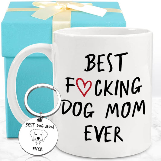 Scritism Dog Mom Gifts For Women Gifts For Dog Lovers 11 Oz White Coffee Mug Happy Christmas Mothers Day Present For Dog Mom Dog Mother Female Woman Tea Cup Gift Set With Keychain