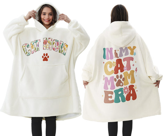 Cat Lover Gifts for Women Valentines Gift for Cat Lover Cat Mom Lady Birthday Gifts Wearable Blanket Hoodie Cat Mom Gift for Women Mom Daughter Wife Aunt Her Oversized Sherpa Fleece Blanket Sweatshirt