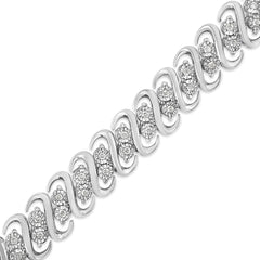 .925 Sterling Silver 1/2 Cttw Diamond Double Row S-Link Bracelet (I-J Color, I2-I3 Clarity) - 7.5" Inches