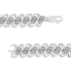 .925 Sterling Silver 1/2 Cttw Diamond Double Row S-Link Bracelet (I-J Color, I2-I3 Clarity) - 7.5" Inches