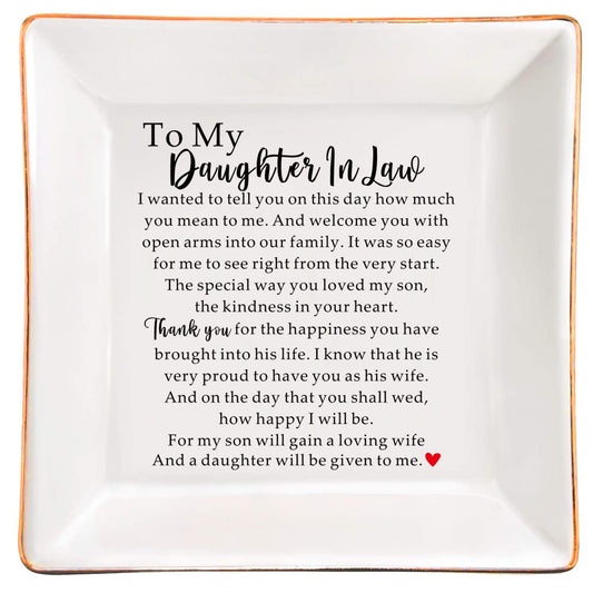 SUNBMO To My Daughter in Law Ceramic Jewelry Dish Daughter in Law Wedding Gift Daughter in Law Gift from Mother in Law Birthday Mothers Day Gift for Daughter In Law from Mom
