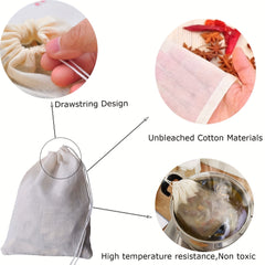 10pcs Reusable Drawstring Soup Bags, Natural Muslin Drawstring Bags, Natural Unbleached Spice/Tea/Herbs Bags