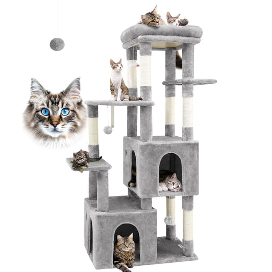 Globlazer F61 Cat Tower for Indoor Cats Heavy Duty Cat Trees for Large Cats Adult Big Cats Maine Coon Cat Tree Tower with Scratching Post Extra Large Top Perch Cat Condos Light Grey 61inch