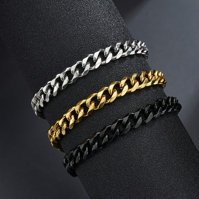 3/5/7/mm Fashion Simple Stainless Steel Cuban Chain Bracelet For Men And Women