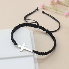 [Steel Cross Bracelet] Stainless Steel Adjustable 1pc Hand Woven Cross Bracelet | Men's Hand Jewelry
