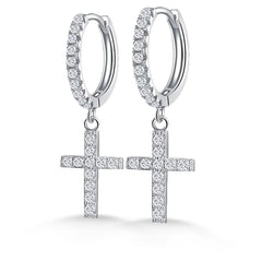 Cross 925 Sterling Silver Hip Hop Drop Hoop Earrings VVS D Color Moissanite Earrings Men Women Jewelry for Party Gift