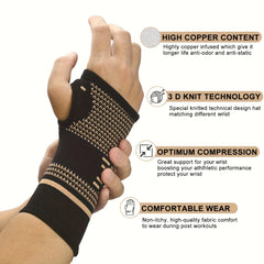 1 Pair Copper Wrist Compression Sleeves Support Brace Unisex for Sports Fitness Workouts Typing Breathable Hand Protection