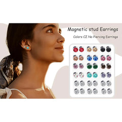 ZF Magnetic Stud Earrings Colors CZ Jewelry Clip on No Piercing Earrings Studs for Women Men 4MM 6MM