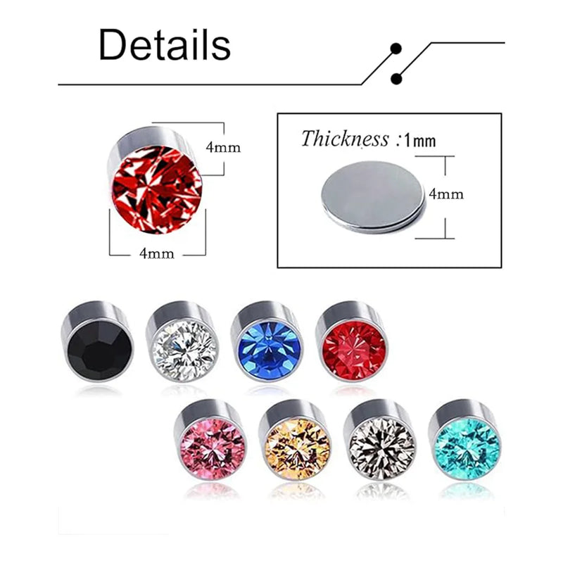 ZF Magnetic Stud Earrings Colors CZ Jewelry Clip on No Piercing Earrings Studs for Women Men 4MM 6MM