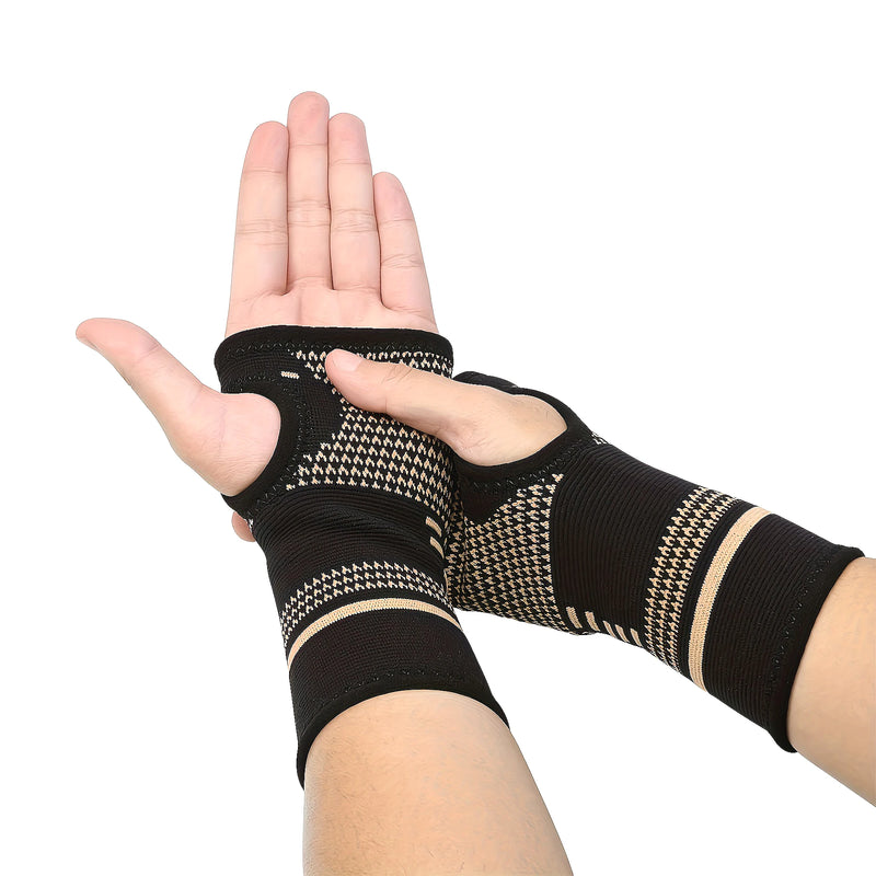 1 Pair Copper Wrist Compression Sleeves Support Brace Unisex for Sports Fitness Workouts Typing Breathable Hand Protection