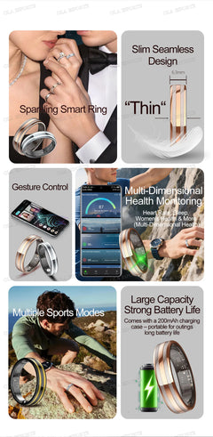 New 6.3mm Thin Smart Ring Health Monitor Smartring Outdoor Waterproof Ring Heart Rate Body Temperature Monitoring Sports rings