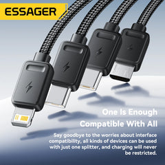 Essager 4-in-1 Fast Charging Portable Cable for Travel Type C Female to Multi USB with 2 Type C Micro And Lightning Adapters