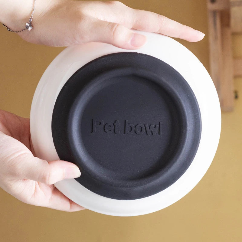 Ceramic Food Bowl for Cats; Anti-Skid Silicone Pad; Appealing Kitten Dish; Pet Feeding Essentials