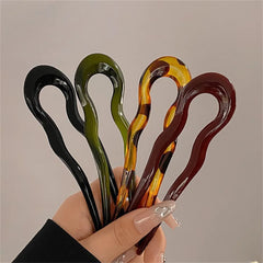 U-Shaped Hair Fork Fashion Tortoiseshell Acetate Acrylic Hairpin Geometric Headwear Hair Sticks Women Girls Hair Accessories