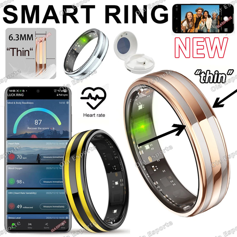 New 6.3mm Thin Smart Ring Health Monitor Smartring Outdoor Waterproof Ring Heart Rate Body Temperature Monitoring Sports rings