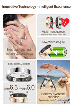 2025 Smart Ring Women Men Super narrow 6.3mm Heart Rate Health Stress measurement Monitor IP68 Waterproof Fashion Sports Rings