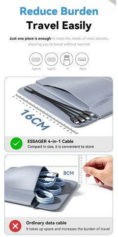 Essager 4-in-1 Fast Charging Portable Cable for Travel Type C Female to Multi USB with 2 Type C Micro And Lightning Adapters