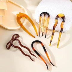 U-Shaped Hair Fork Fashion Tortoiseshell Acetate Acrylic Hairpin Geometric Headwear Hair Sticks Women Girls Hair Accessories