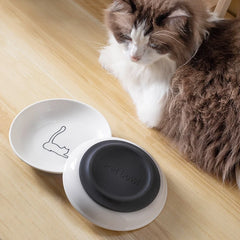 Ceramic Food Bowl for Cats; Anti-Skid Silicone Pad; Appealing Kitten Dish; Pet Feeding Essentials