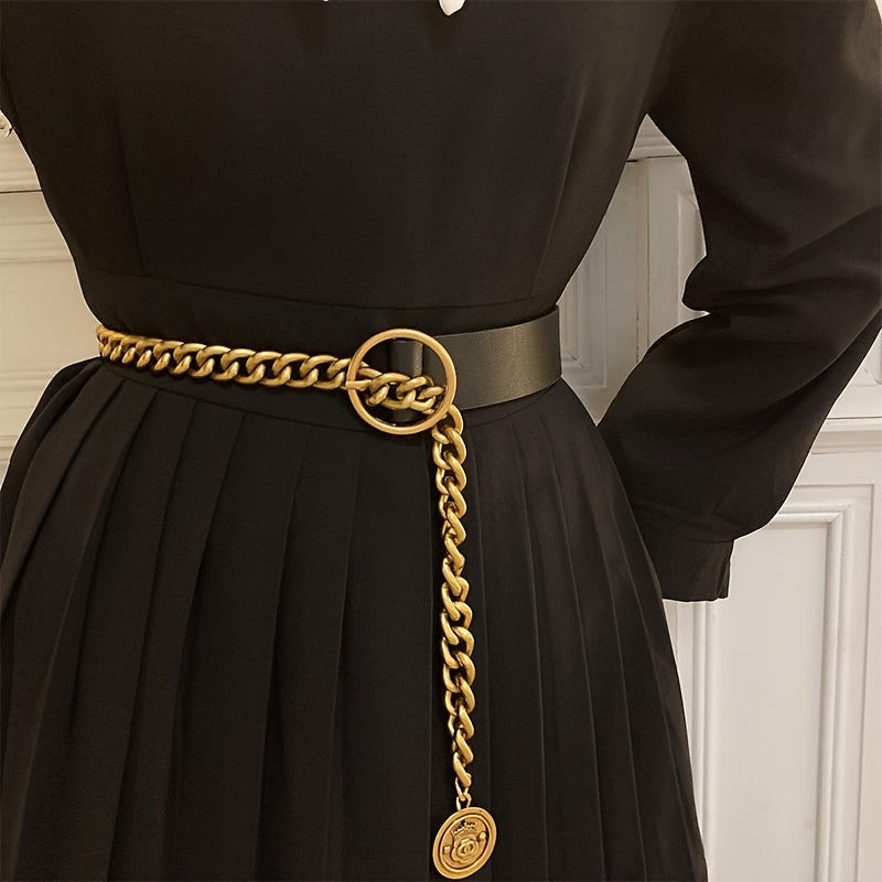 Vintage-Inspired Chain Stitching Belt - Adjustable Metal Chain Pendant Decoration for Women's Suit, Coat, Skirt, and Dress - Elegant Accessory for Formal and Casual Occasions