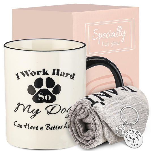 ywduoying Dog Mom Gifts for Women Funny Christmas Gifts for Dog Lover Mom Sister Dog Mom Birthday Gifts Dog Themed Coffee Mug Gift Basket with Socks