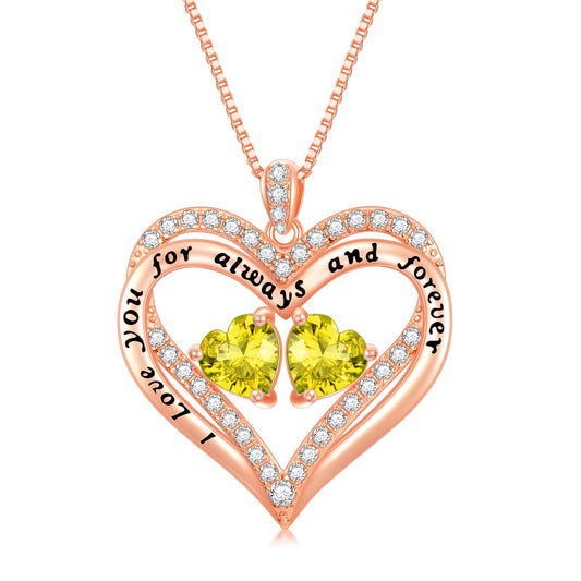 November Birthday Gifts for Women 18k Rose Gold Plated Always and Froever Heart Citrine Pendant Necklace Anniversary Jewelry Valentine Mothers Day Christmas Birthday Gifts for Her Wife Girlfriend Mom Mother