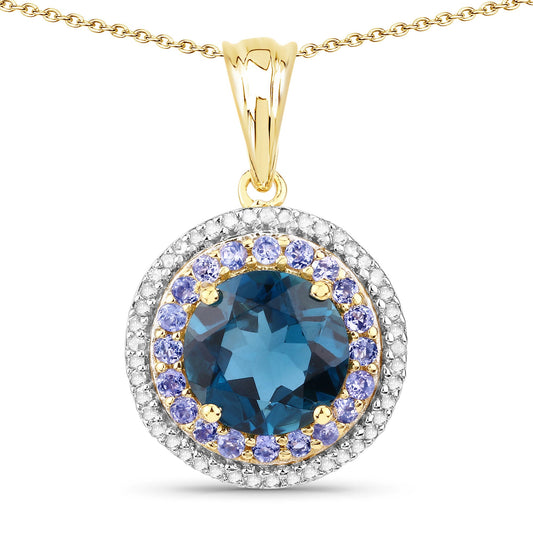 "5.10 Carat Genuine London Blue Topaz, Tanzanite and White Topaz .925 Sterling Silver Pendant