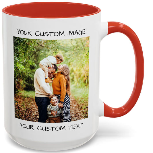 Personalized Coffee Mug – Custom Photo Text or Logo Ceramic Mug Tea Cup | Taza Personalizada with Picture or Message | Customized Gift Idea for Men & Women Mom Dad Friends - White/Red | 15oz