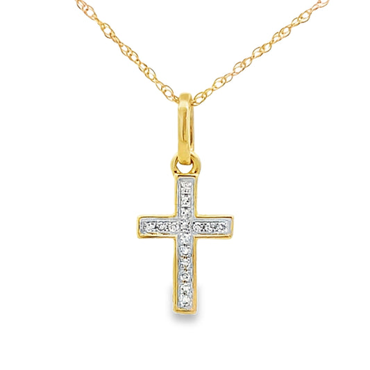 .04ct Diamond Cross Religious Pendant 10KT Yellow Gold